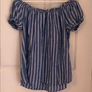 Blue and white striped off the shoulder shirt
